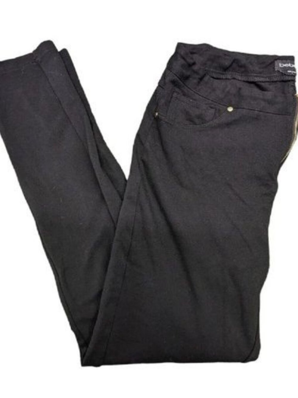 Bebe Black Stitch Logo Slim High Waist Zip Front Stretch Dress Pants Women's L